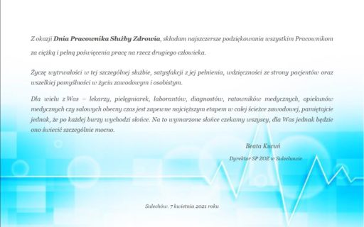 Najserdeczniejsze życzenia z okazji 7 kwietnia – Dnia Pracownika Służby Zdrowia