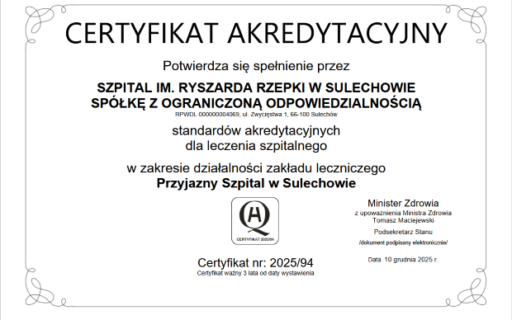 Akredytacja Ministerstwa Zdrowia dla naszego Szpitala!